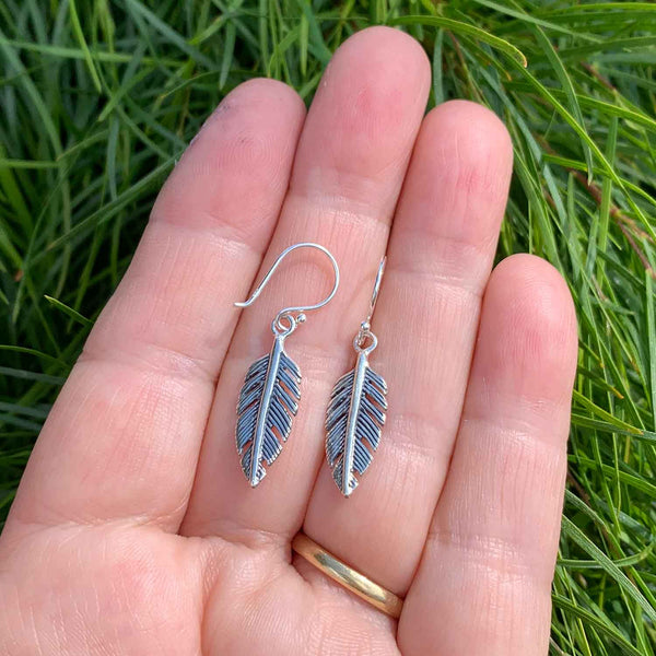 Silver Feather Earrings - Lapis Lazuli