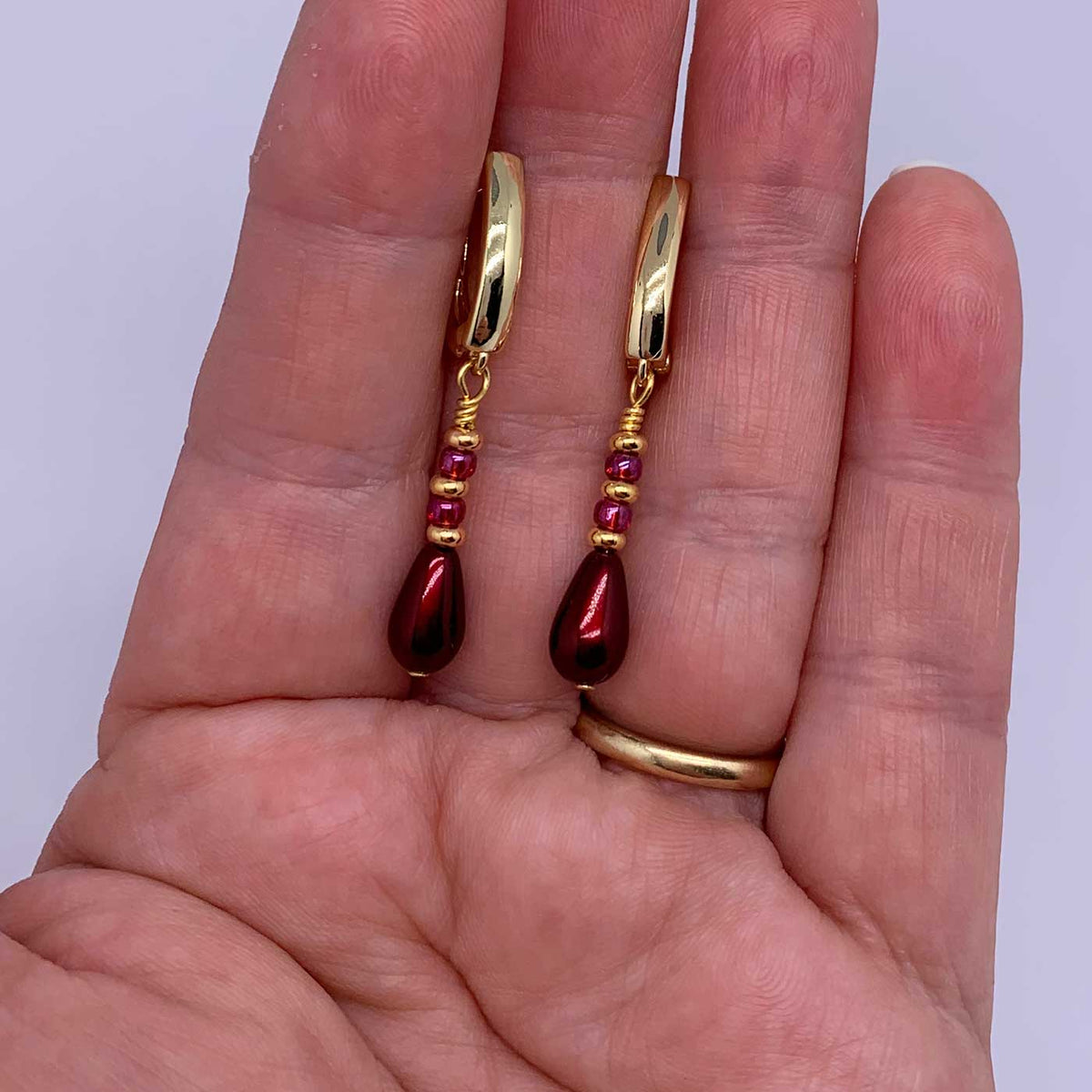 gold huggie red drop earring nz