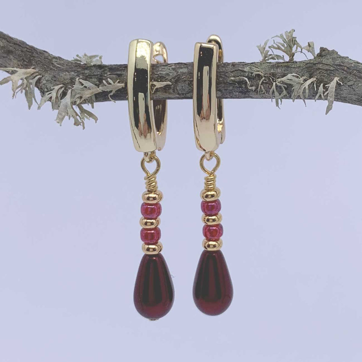 gold huggie red drop earring nz