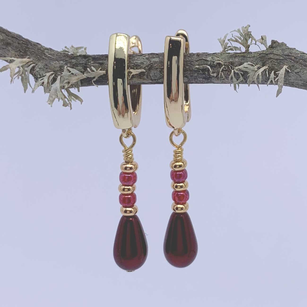 gold huggie red drop earring nz