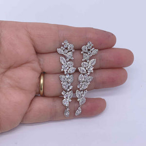silver long drop dangle bridal earrings