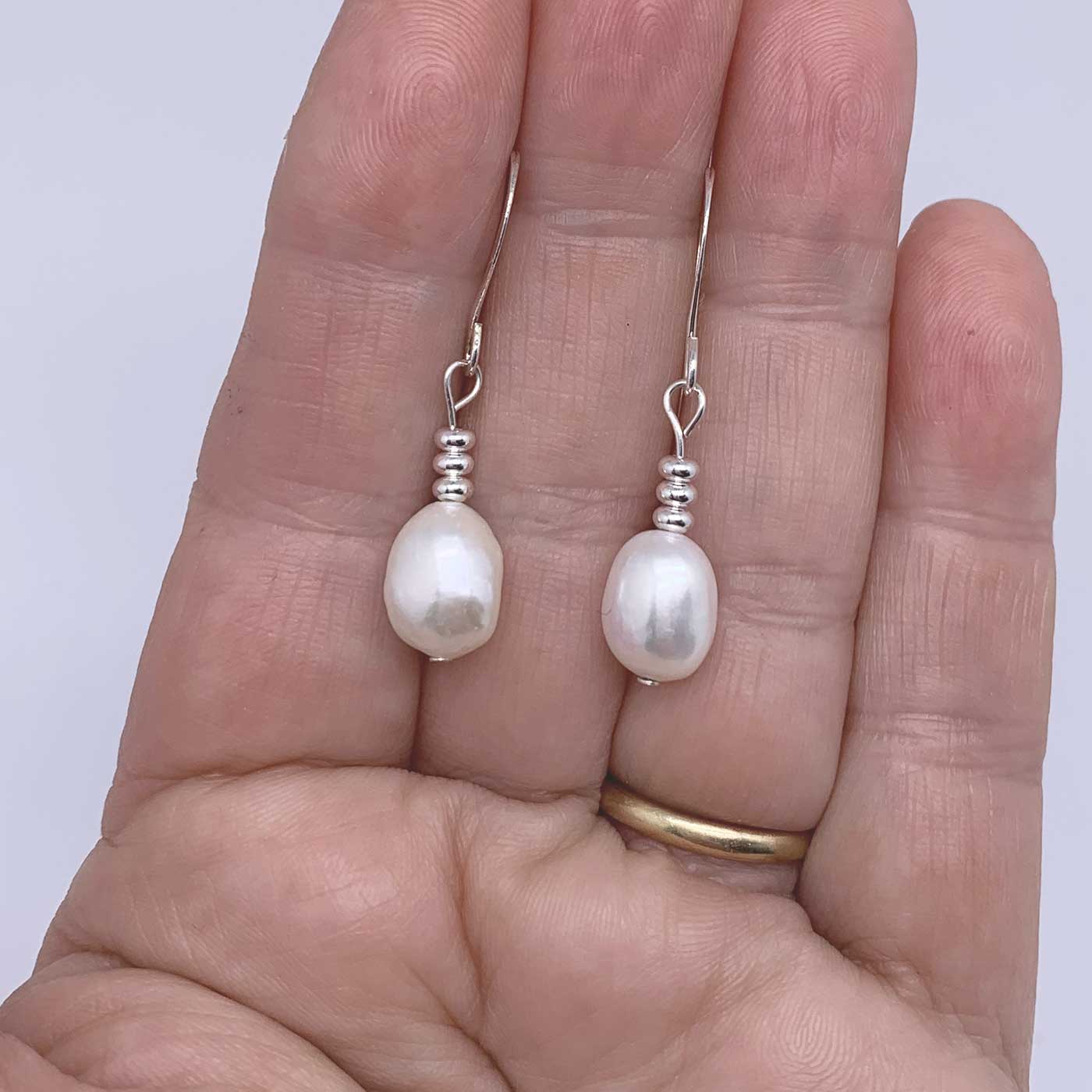 Fashion Drop Earrings For Women - 925 Silver With White Pearl, Lab-Created, Hook Fastening