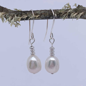 white silver pearl drop earrings