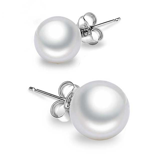 white pearl stud silver earring women bridal