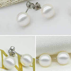 white pearl silver stud earrings women bridal
