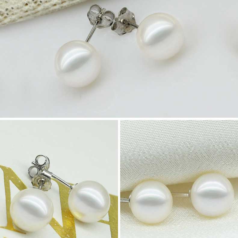 white pearl stud silver earring women bridal