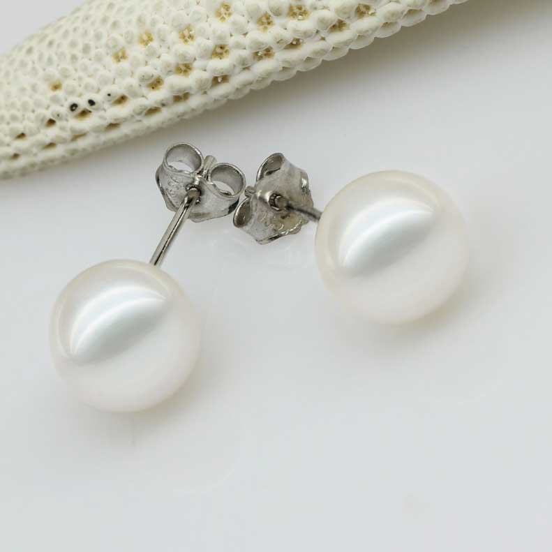 white pearl stud silver earring women bridal