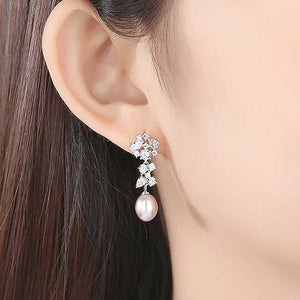 925 Sterling Silver Pearl Drop Earrings "Charlotte" (White)