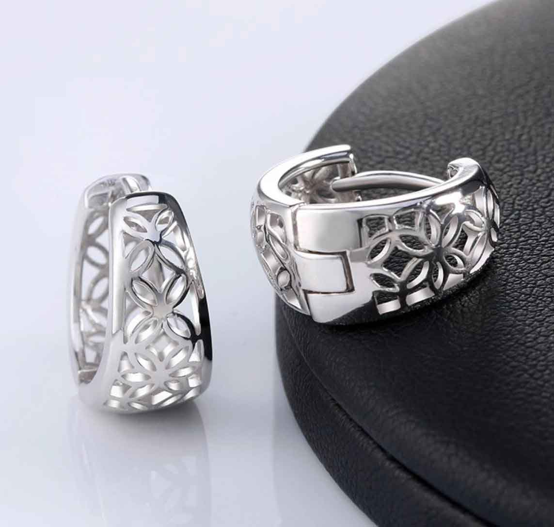 silver filigree huggie earrings