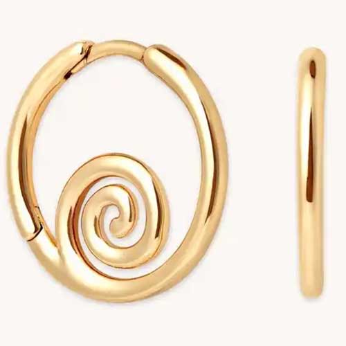 A pair of 18K gold plated huggie style earrings with a spiral design, made from 925 Sterling Silver.
