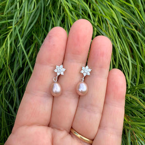 pearl silver drop earrings