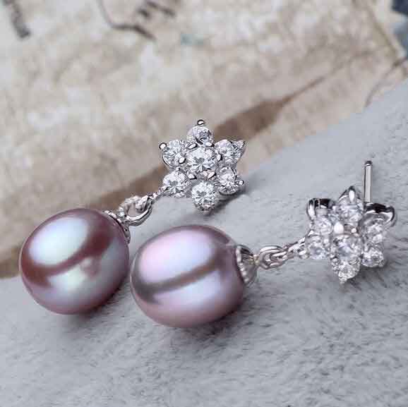 pearl silver drop earrings