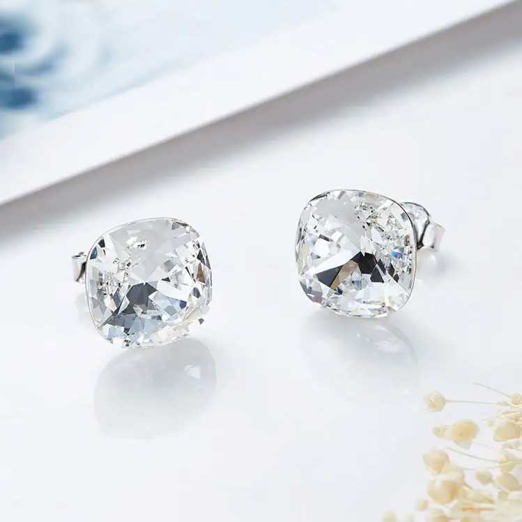 large cushion cut crystal stud earrings