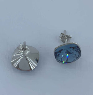 Blue silver crystal stud earrings for women