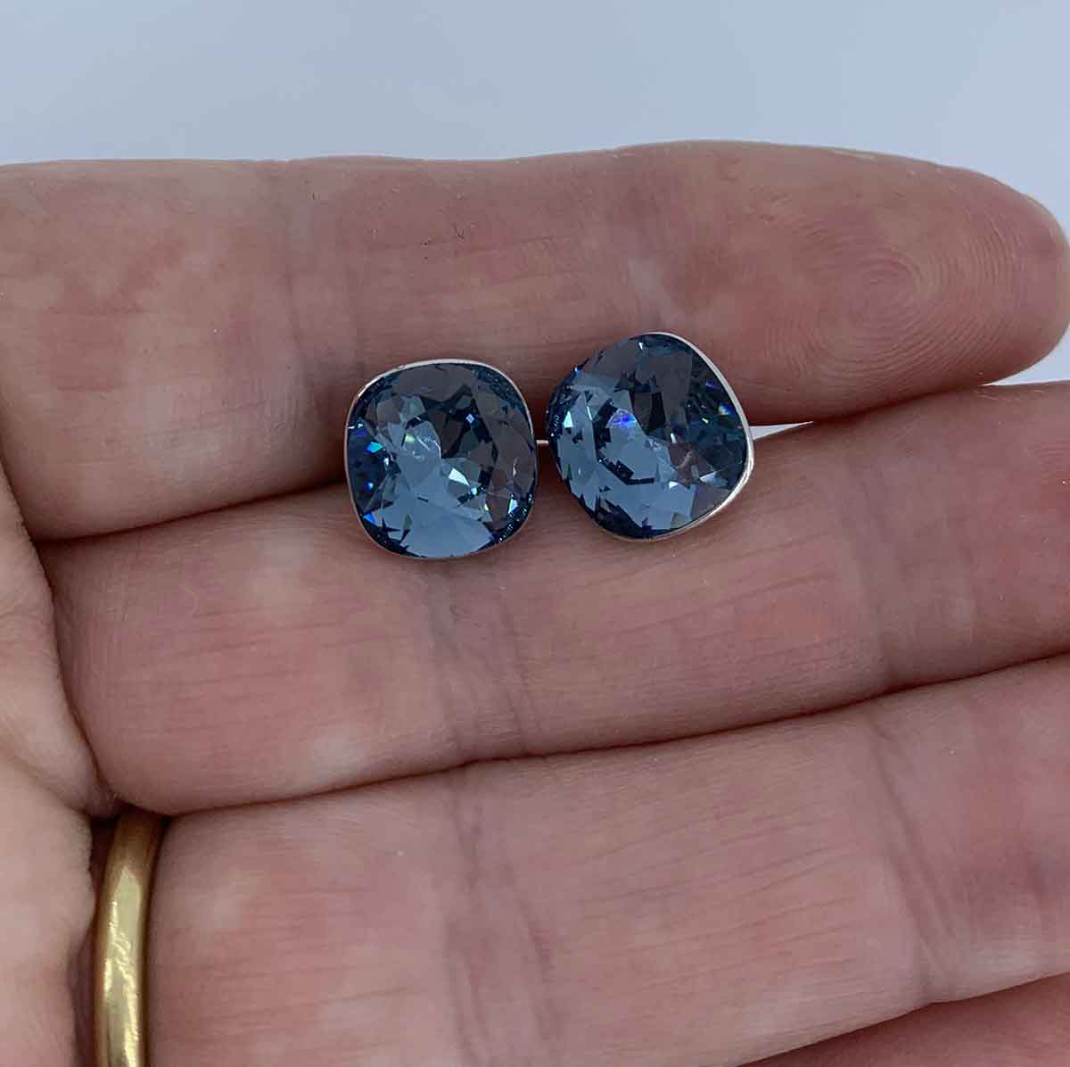 Blue silver crystal stud earrings for women