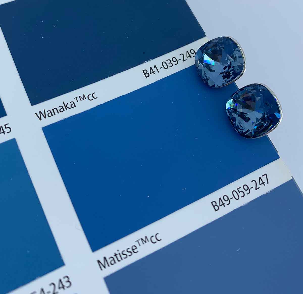 Blue silver crystal stud earrings for women