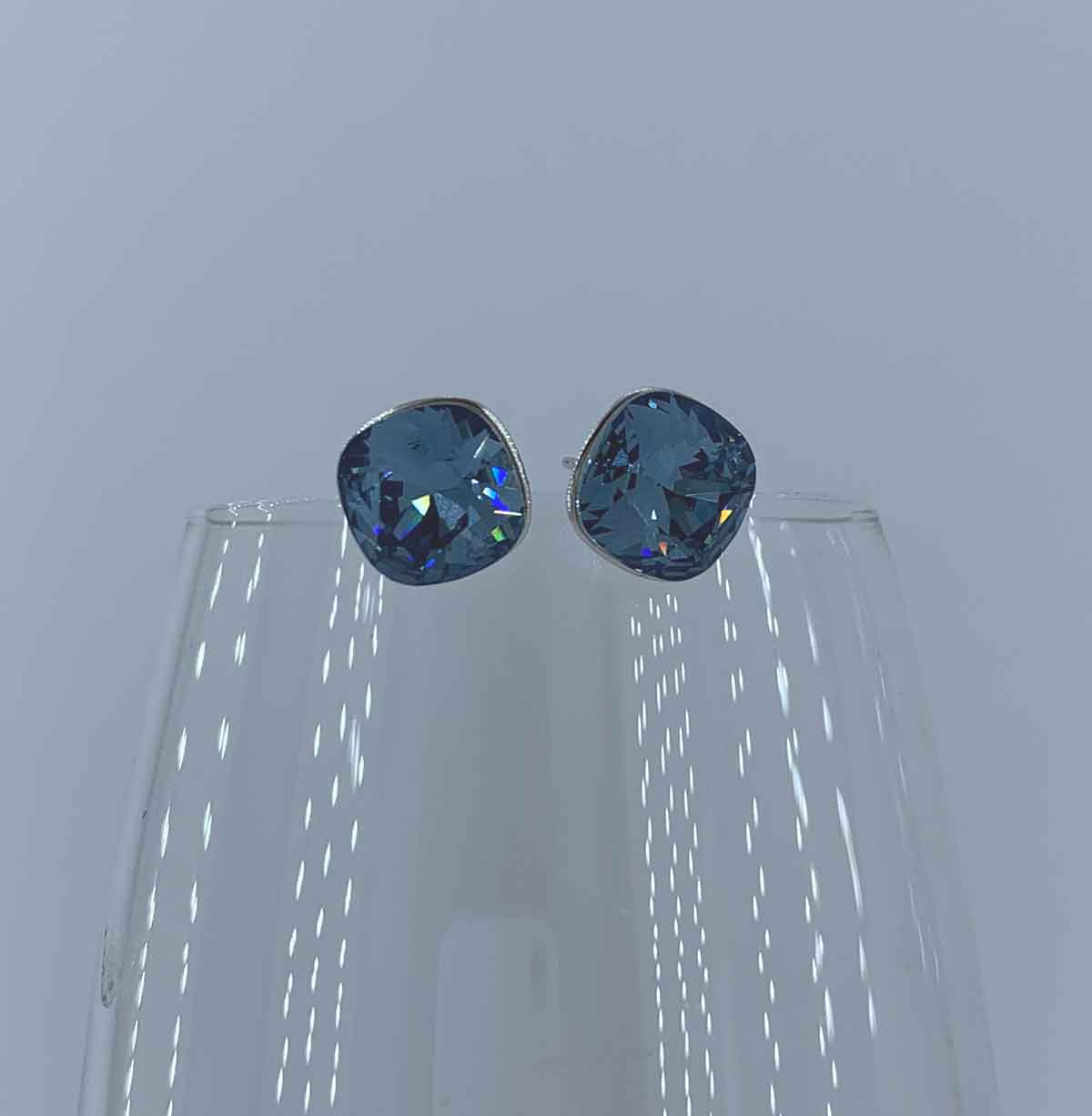 Blue silver crystal stud earrings for women
