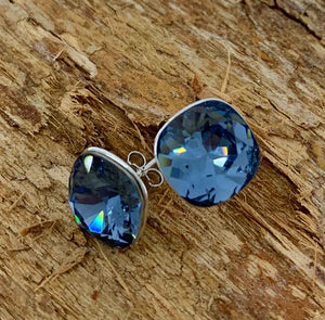 Blue silver crystal stud earrings for women