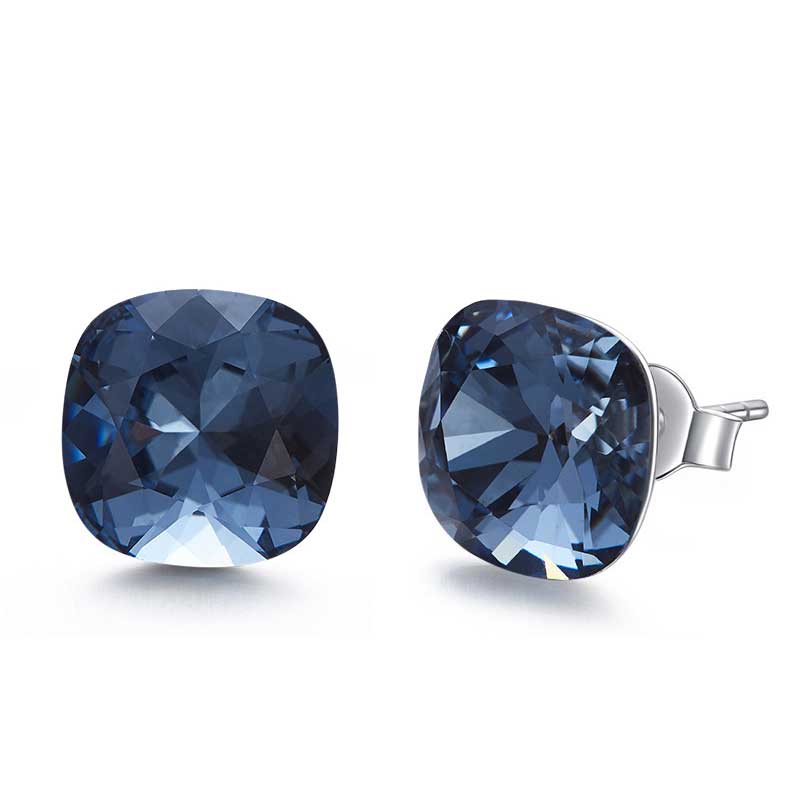 Blue silver crystal stud earrings for women