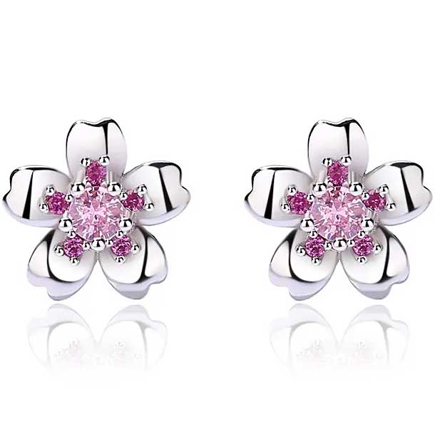 Womens Earrings Sterling Silver Pink Gems Hook Clasp