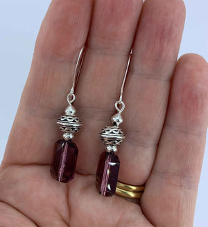 amethyst crystal drop earrings silver women