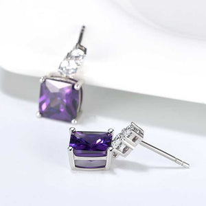 purple crystal drop silver earrings for women