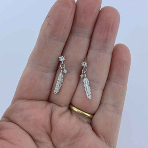 feather silver drop earring
