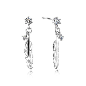 feather silver drop earring