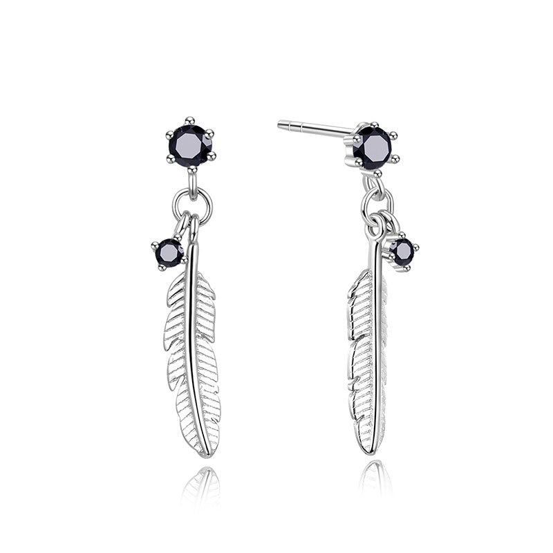 FRENELLE Jewellery  Silver Drop Earrings Feather Design NZ