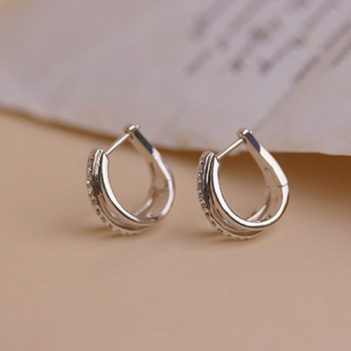 silver crystal huggie earrings for women