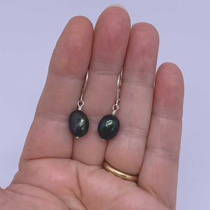black pearl drop earrings silver on hand