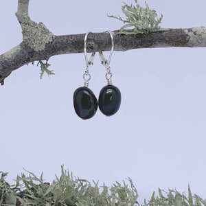 black pearl drop earrings silver hanging