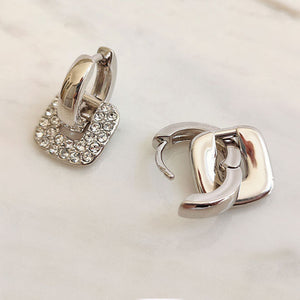 silver dangle huggie earrings for women