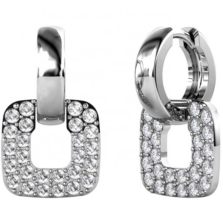 silver dangle huggie earrings for women