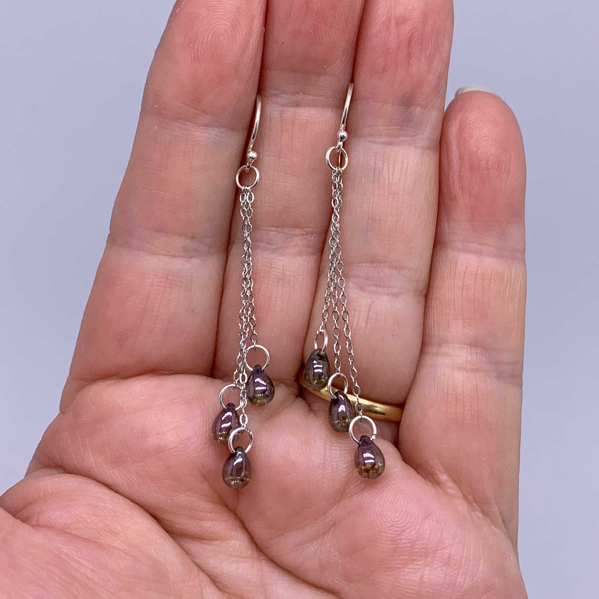 silver crystal tassel earrings