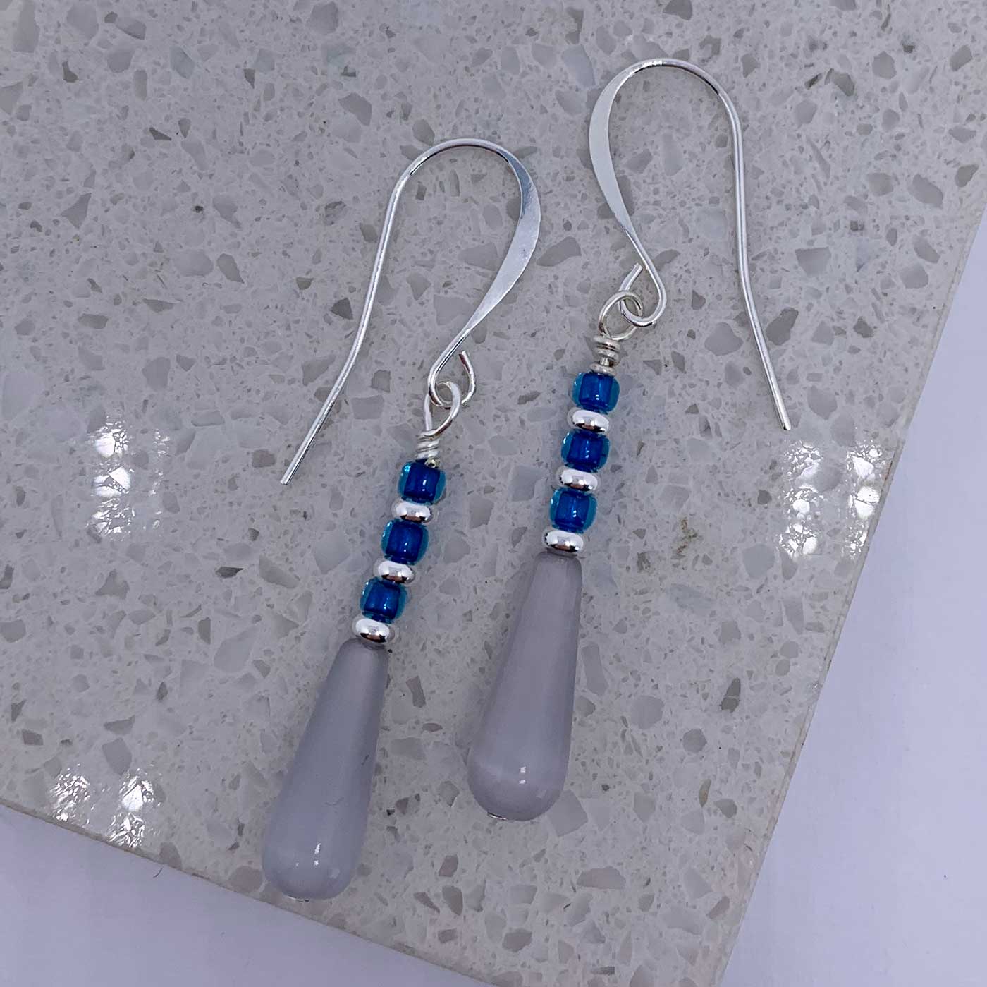 silver blue drop earrings