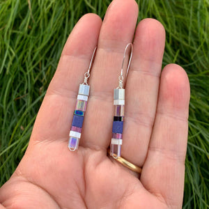 silver drop earrings blue modern