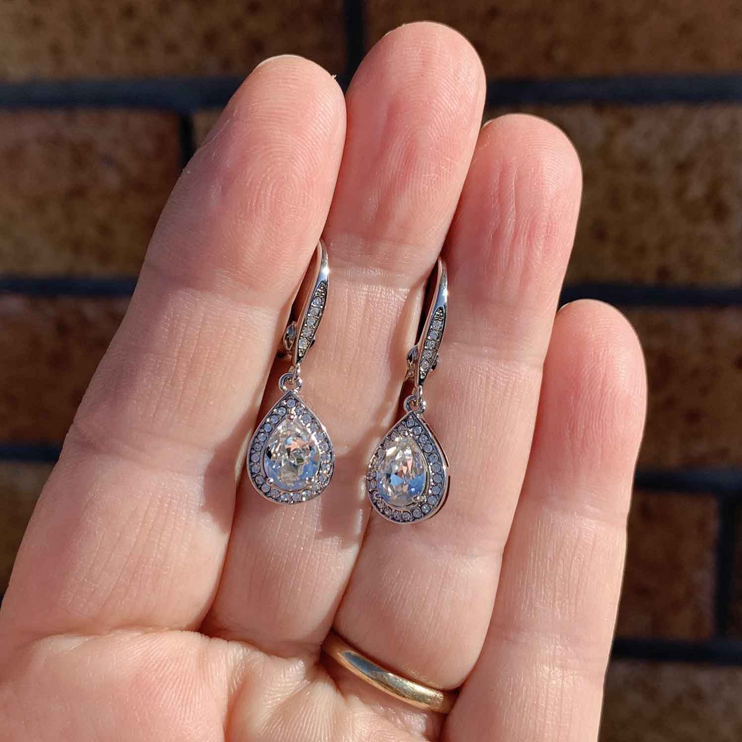 silver evening earrings crystals