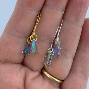 Green crystal drop silver earrings