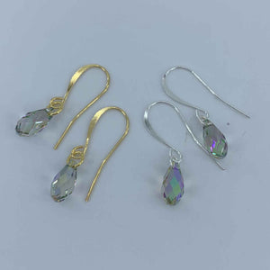 Green crystal drop silver earrings