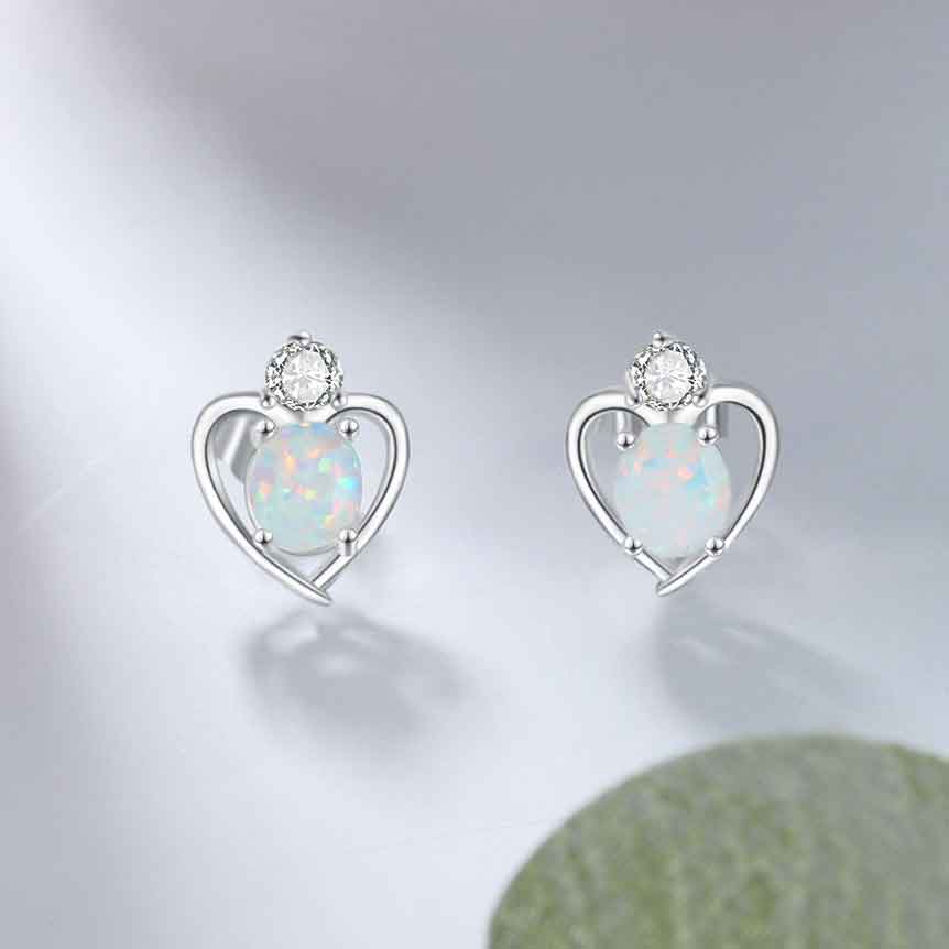 heart opal crystal silver earrings jewellery