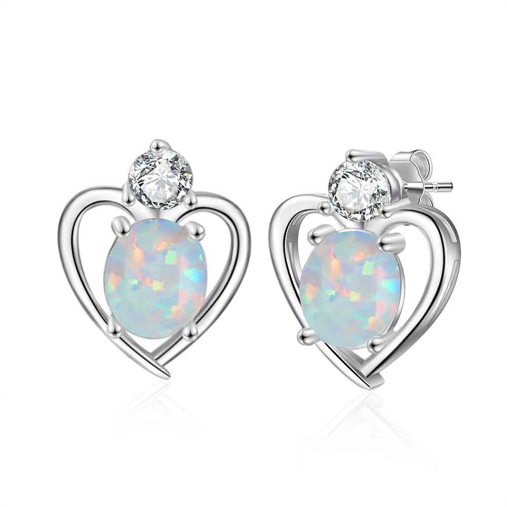 heart opal crystal silver earrings jewellery