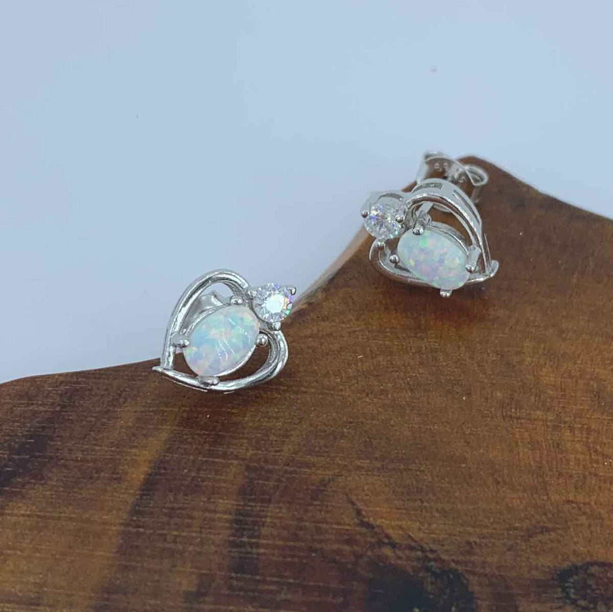 heart opal crystal silver earrings jewellery