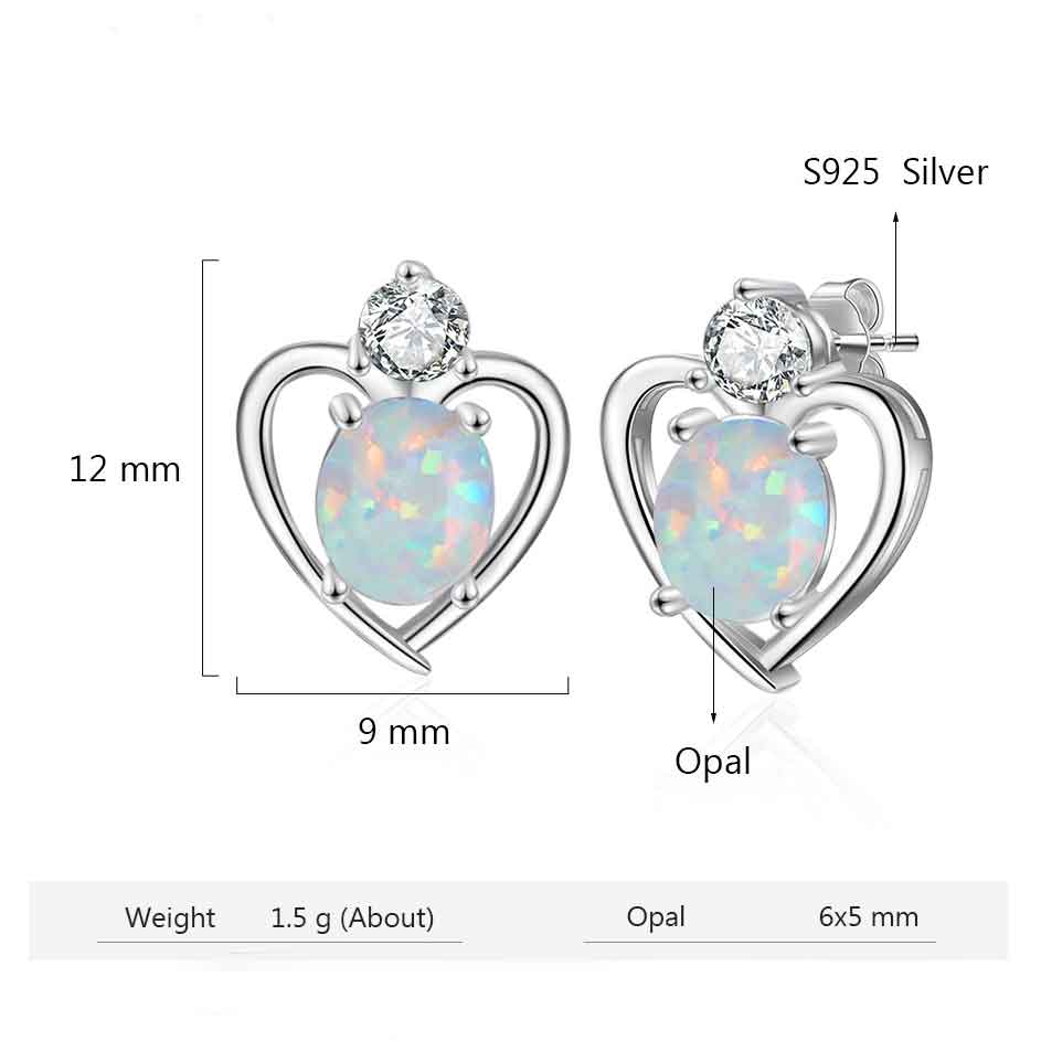 heart opal crystal silver earrings jewellery