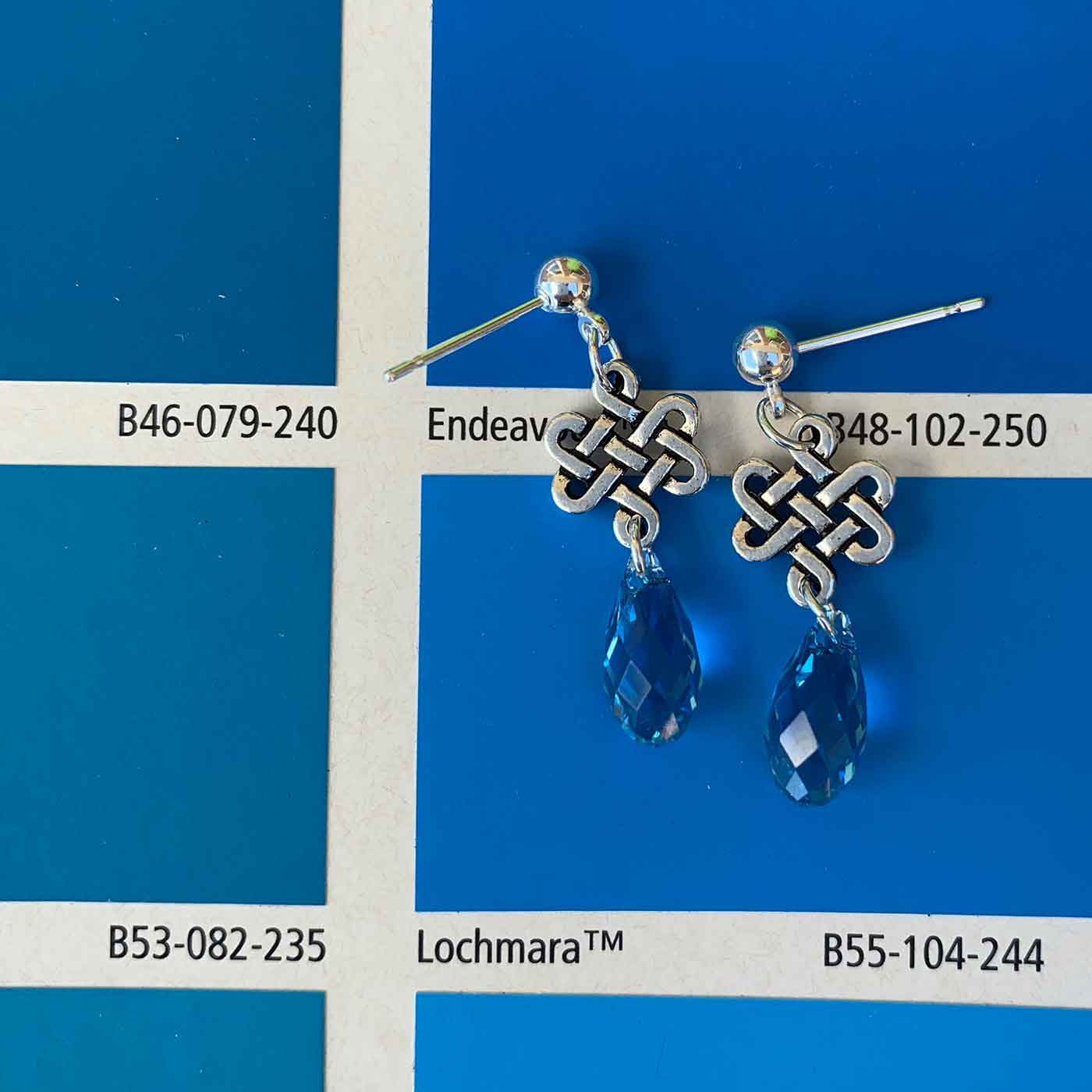 blue crystal drop silver earrings