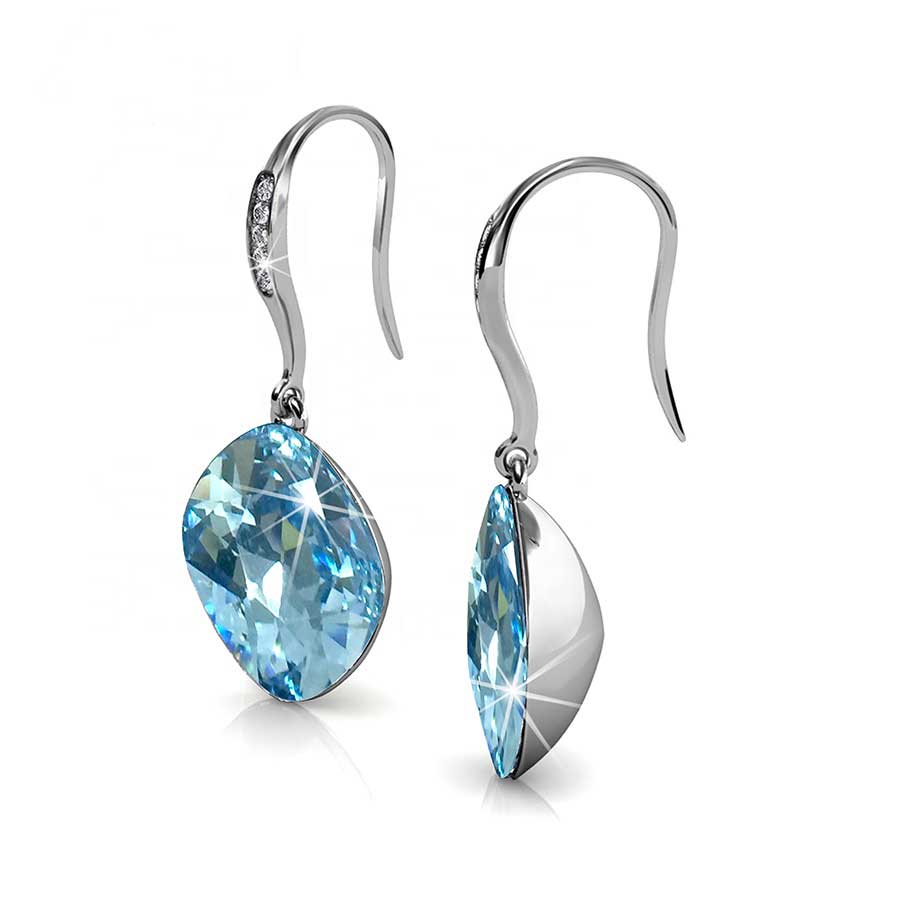 blue crystal earrings silver for women