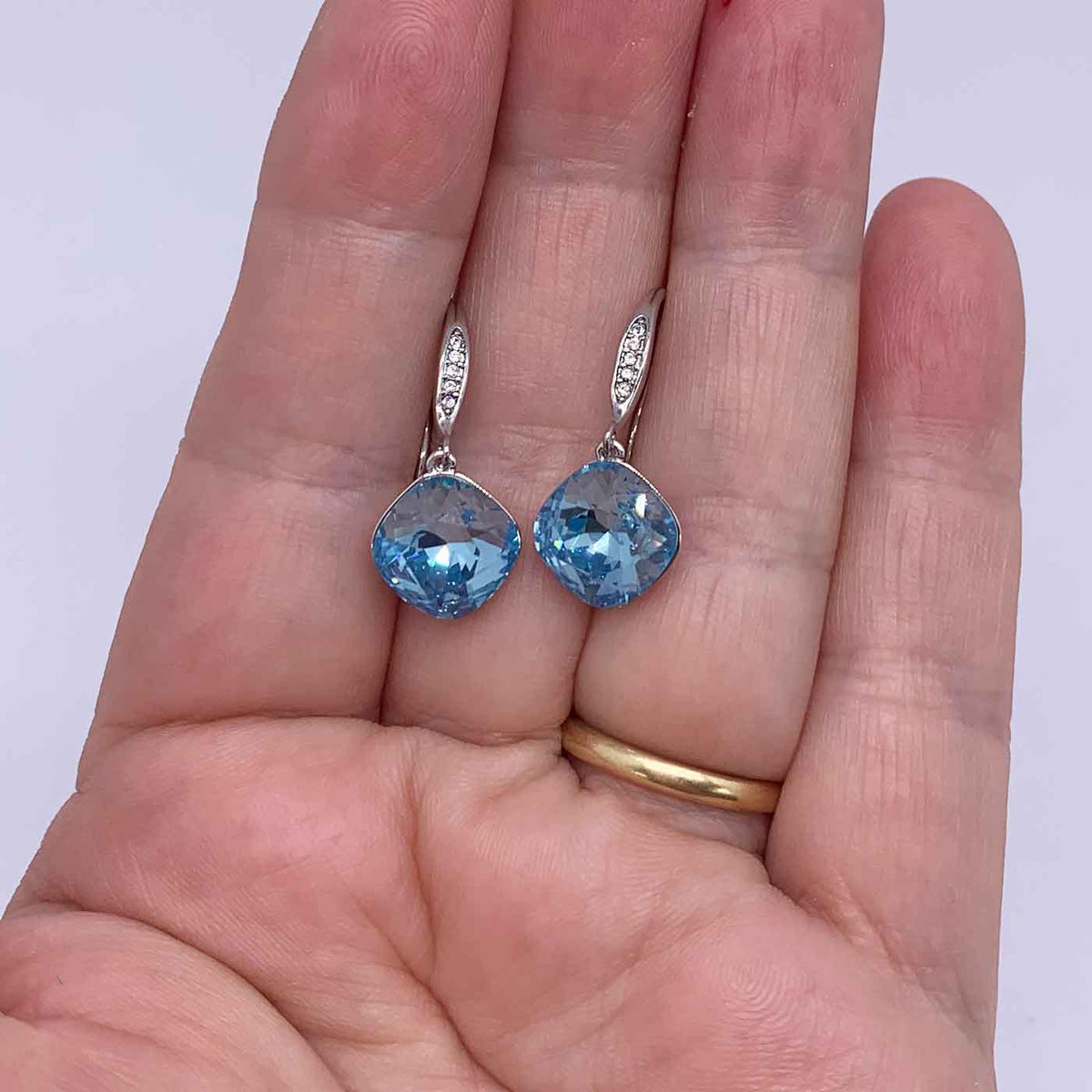 blue crystal earrings silver for women