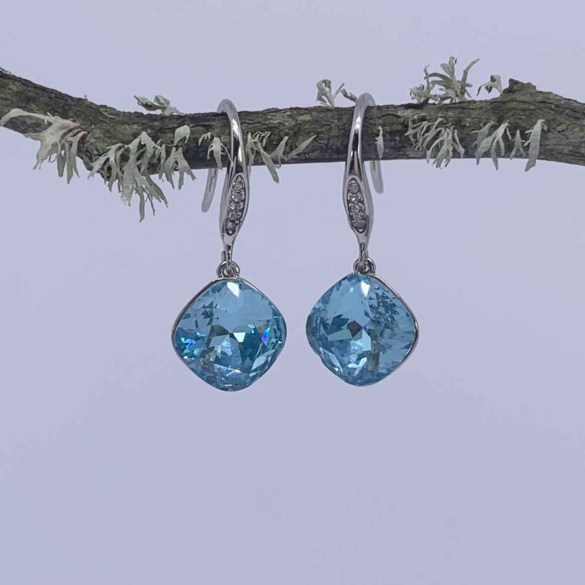 blue crystal earrings silver for women