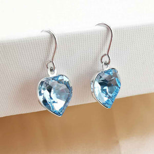 blue swarovski crystal heart earrings