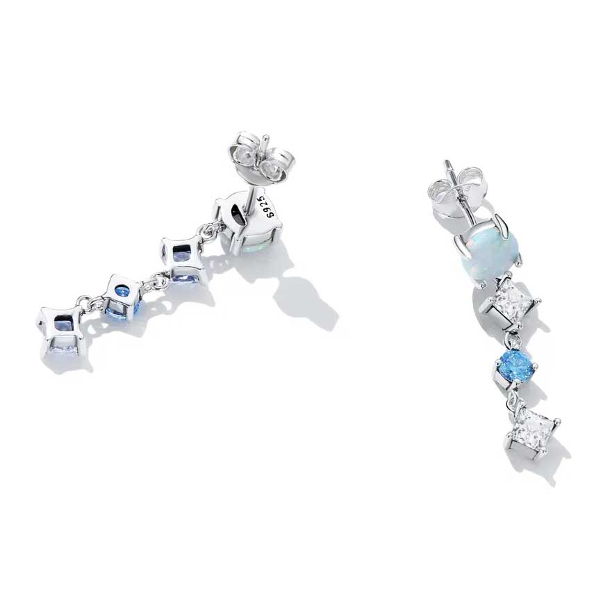 opal cz diamond drop earrings silver